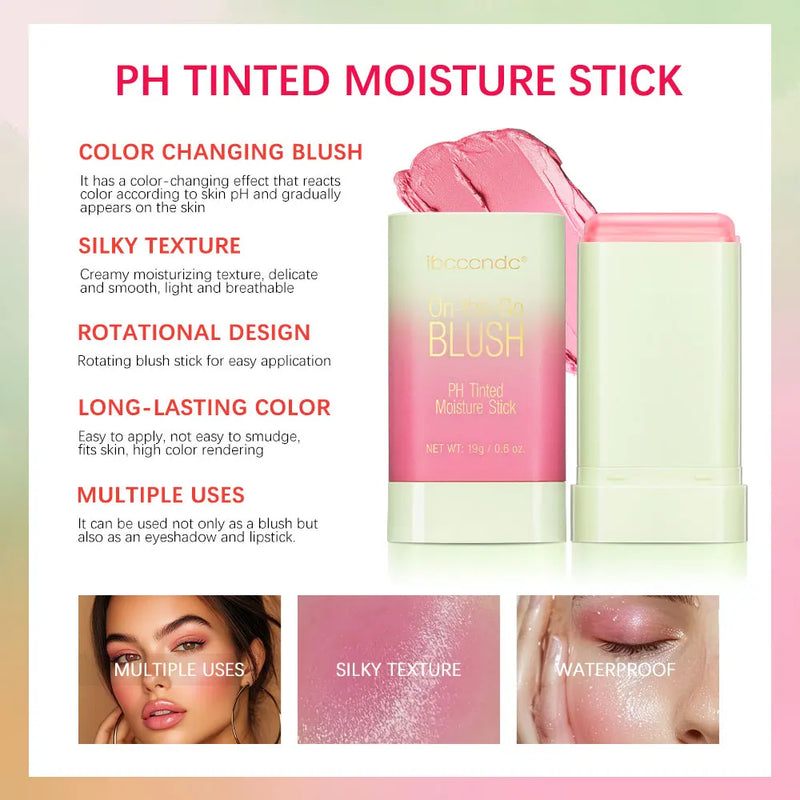 Paleta de blush 3 em 1 com mudança de temperatura para lábios e bochechas, bastão de blush com mudança de temperatura para produtos de maquiagem, paleta de cosméticos em bastão para rosto