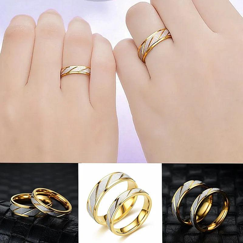 Fashion Couple Stripe Gold-plated Ring For Women Men Stainless Steel Couple Hand Jewelry Gifts Fashion Metal Ring Accessories - CRAVO ROSE