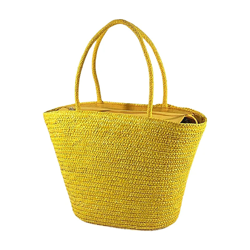 Yellow Beach Bag Kit and Visor Travel Straw Bag Large Fashion Tote