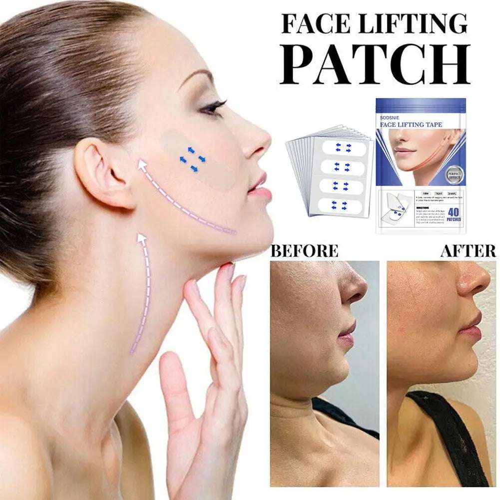 Fita adesiva invisível para lifting facial, fita adesiva à prova d'água para lifting facial, ferramentas de lifting, lifting facial antirrugas, 40 adesivos