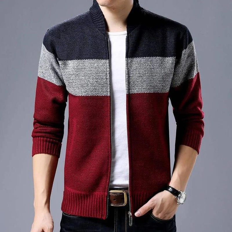 Cardigan Masculino Trespassado Moda Malha Plus Size Suéter Costura Colorblock Gola Alta Casacos Jaquetas - CRAVO ROSE