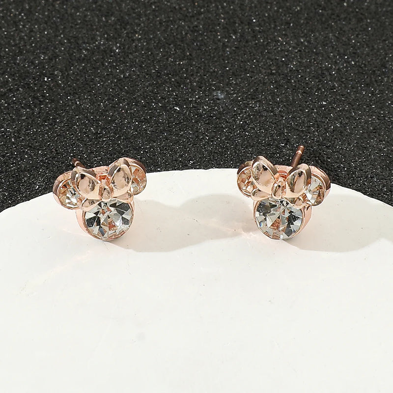 Brincos do Mickey Mouse com desenho da Disney para meninas, brincos de strass Kawaii, acessórios de joias