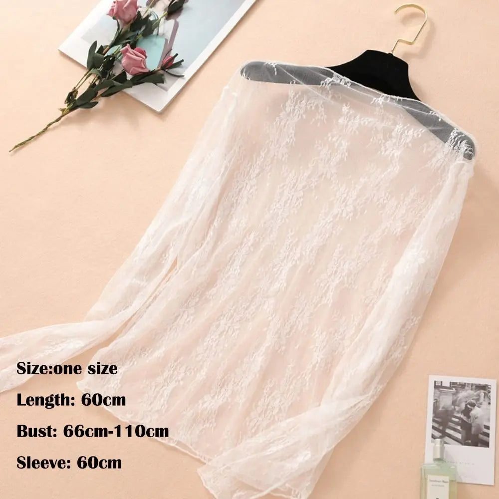 New Half High Collar Lace Shirt Transparent Perspective Long Sleeve Women Clothing Hollow Bottom Shirt Ladies
