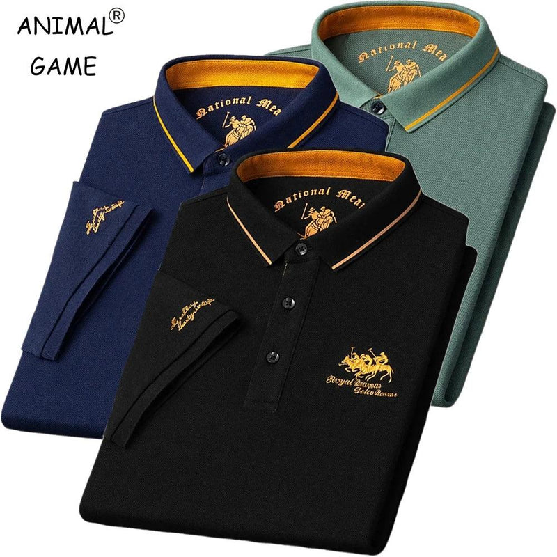 Camisas polo bordadas masculinas de verão, camisa de manga curta, top de luxo, camiseta casual com lapela, camiseta masculina respirável e leve, camiseta masculina - CRAVO ROSE