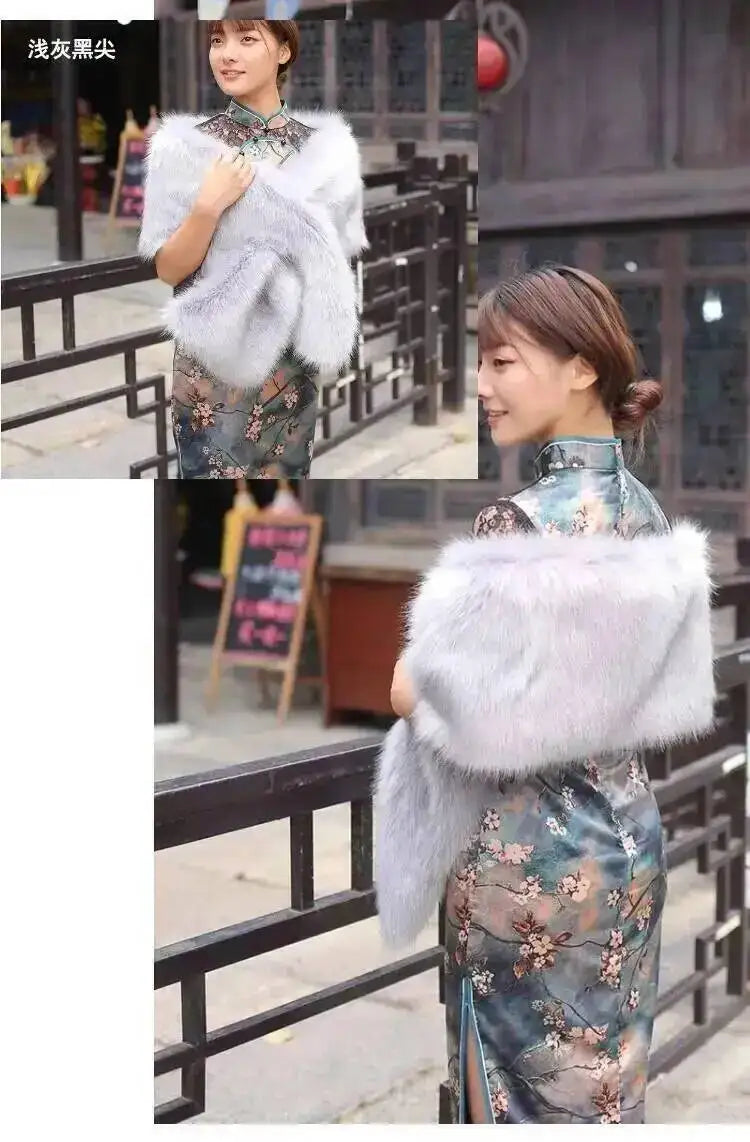 32 Colors 165*30cm Women Luxury Warm Faux Fox Fur Shawl Winter Ladies Plush Scarf Wraps Cloak Coat Wedding Long Cape Scarves