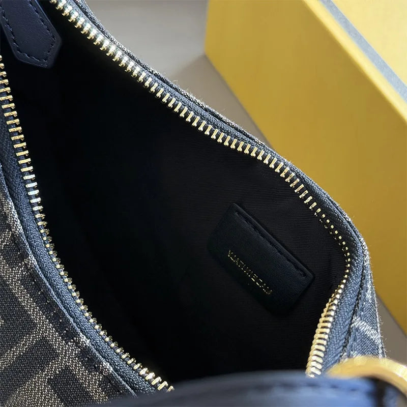 Novo 2025 graphy crescente saco de algodão linho lona revestido axilas ombro único bolsa feminina crossbody saco rua tendência - CRAVO ROSE