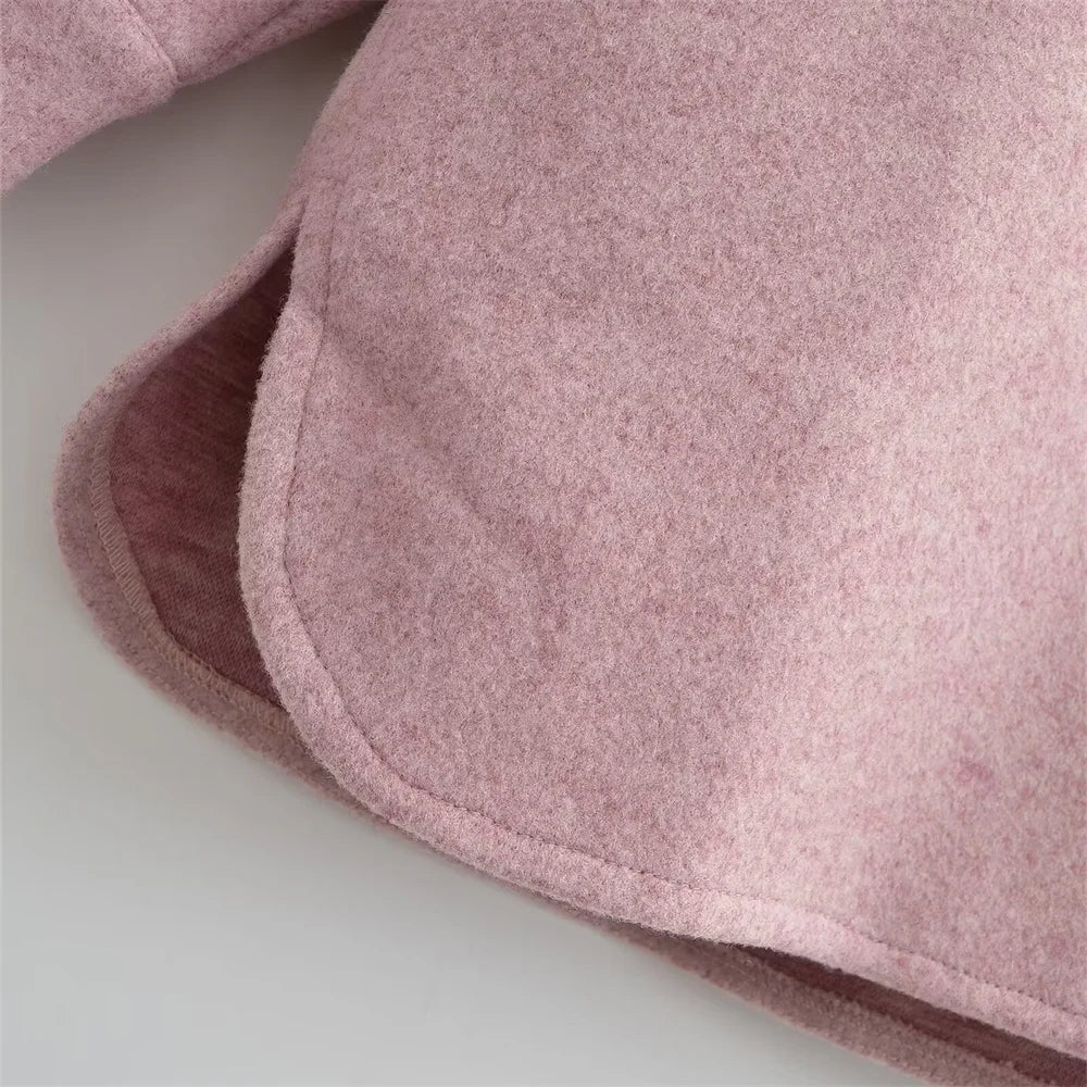 Casaco de lã feminino elegante e casual versátil de manga comprida e abotoamento simples