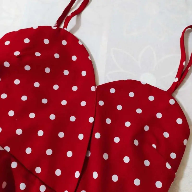 Red Polka Dot Print Chiffon Short V-Neck Sleeveless Sexy Pullover Women's Blouse Shirt Korean Fashion Female Clothing Tops 2024