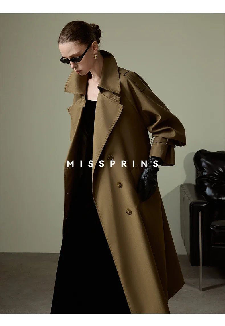 Lautaro Spring Autumn Long Khaki Trench Coat for Women Belt Double Breasted Chic Luxury Designer European Fashion Clothes 2025