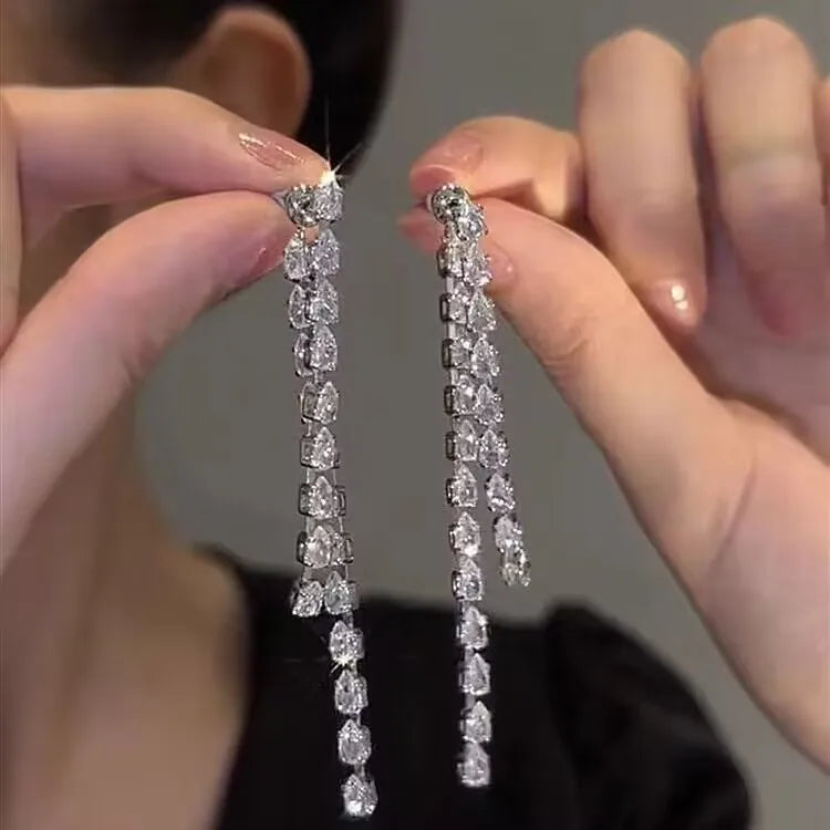 Fashion Luxury Geometric Dangle Drop Earrings for Women Wedding Party Jewelry Accessories Gorgeous Cubic Zirconia Bridal Brincos