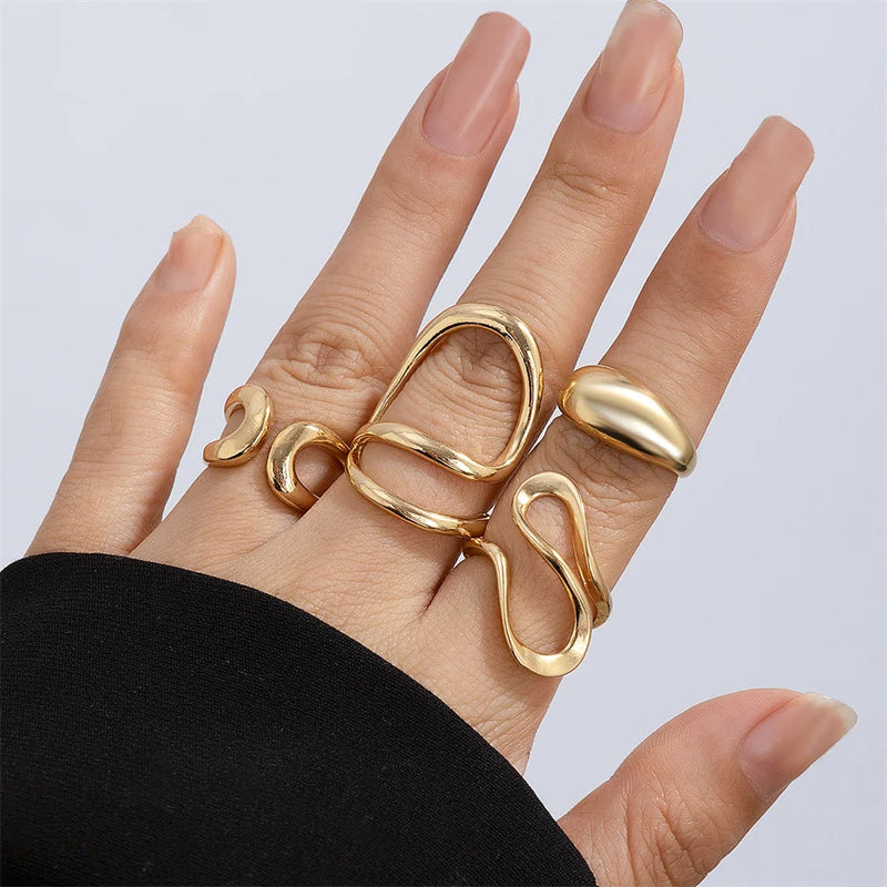 Ingemark 4Pcs Vintage Irregular C Shape Open Ring Set Women Creative Geometric Finger Knuckle Ring Couple Jewelry Accessories
