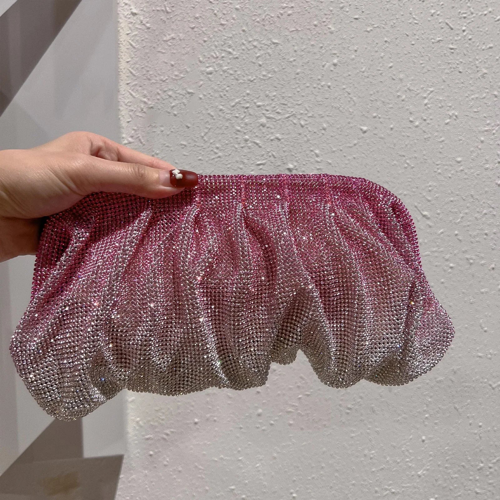 Handmade Strass Evening Clutch Bags com Punho Brilhante, Novas Dobras Bolsas, Handmade Bolsas, Designer De Luxo, Festa De Casamento, Alta Qualidade - CRAVO ROSE