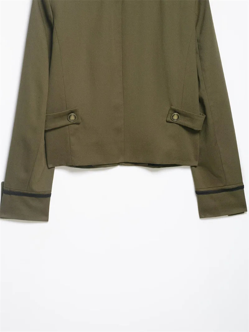 Women's Jacket 2026 Spring New Solid Color Long Sleeve Rope Knot Button Napoleon Style Slim Jacket Fashionable and Unique