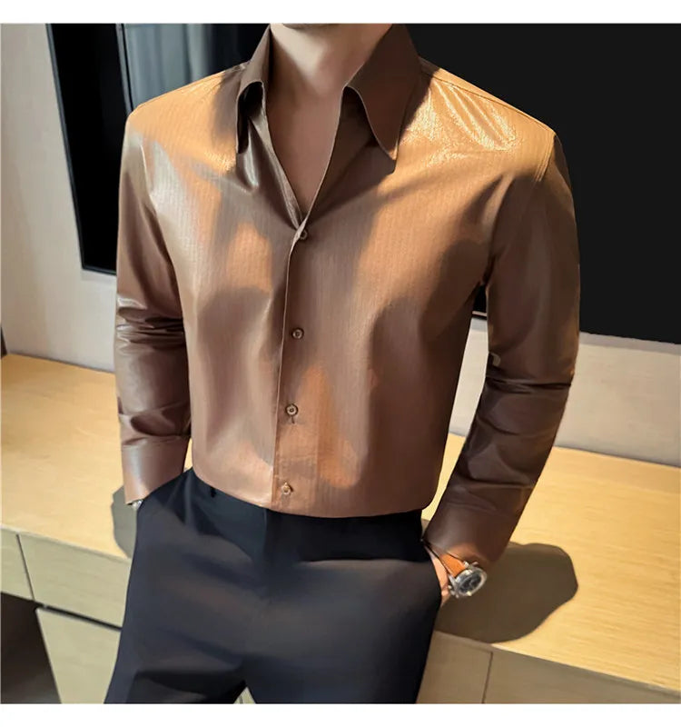 2026 Spring Fashion Big Collar Design Long Sleeved Shirt High Quality Men's Business Slim Fit Social Tuxedo Cotton Shirts