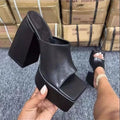 Women's Slippers 2024 New Printing Square Head Thick Bottom Heel Shoes One-line Flip Flops Large Size High-heeled Summer Sandals