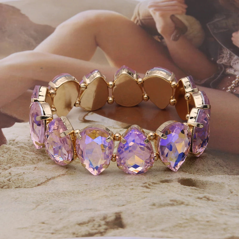 Bohemian Colorful Glass Bracelets For Woman European American Exaggeration Spring Rhinestone Bangle Madera Rhinestone Pulseira
