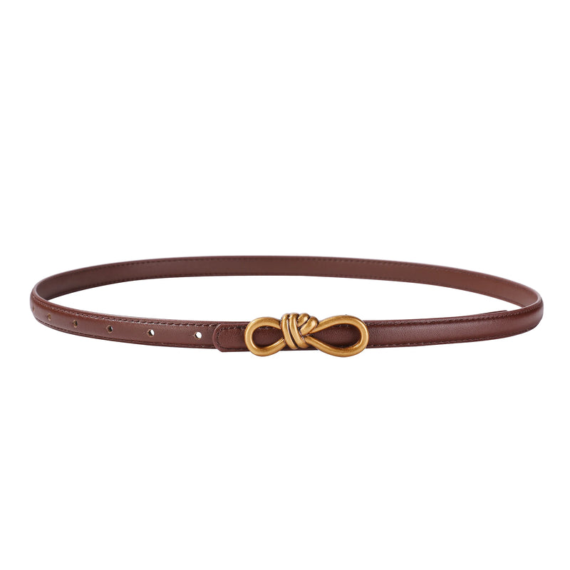 Korea Women Genuine Leather Knotted Thin Waist Belt Fashion Geometric Butterfly Gold Buckle Adjustable Corset Belt For Women