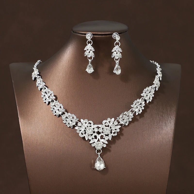 Itacazzo Bride Accessories Exquisite Necklace Earrings Three Piece Set&Suitable for Women's Wedding, Birthday, Party Matching