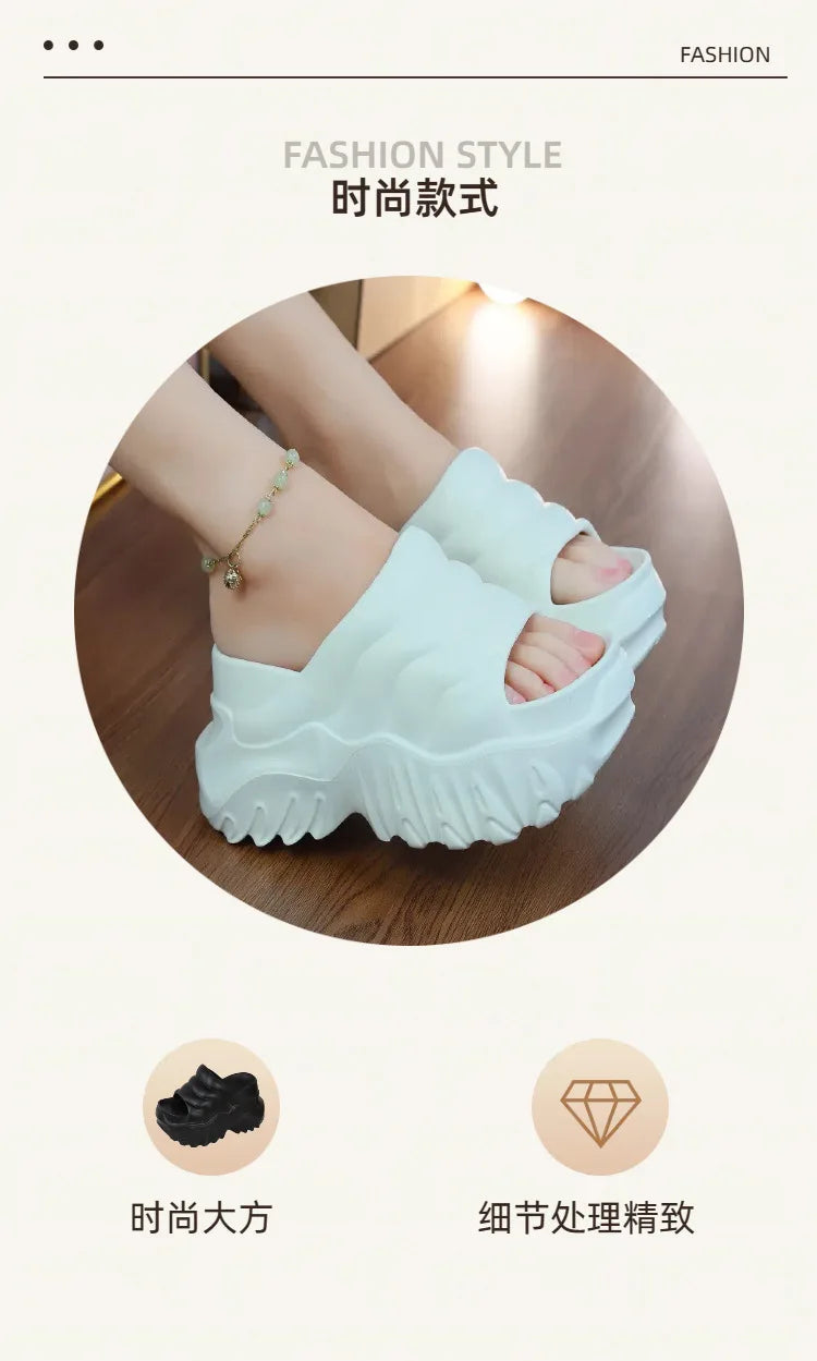 Women 10cm Increased Wedges Slippers 2024 Summer Breathable Casual Platform Slides Shoes for Women Light Slip on Female Sandals