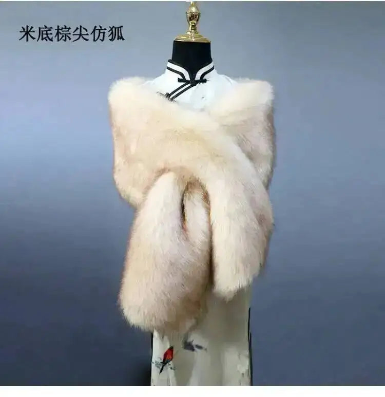 32 Colors 165*30cm Women Luxury Warm Faux Fox Fur Shawl Winter Ladies Plush Scarf Wraps Cloak Coat Wedding Long Cape Scarves