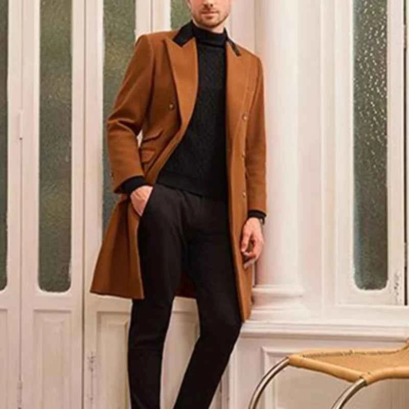 Coat Winter Men's Jackets Warm with Lining Men's Coat  X-Long Double Breasted Trench Multi-Pockets Male Clothing Eu Size M-XXL