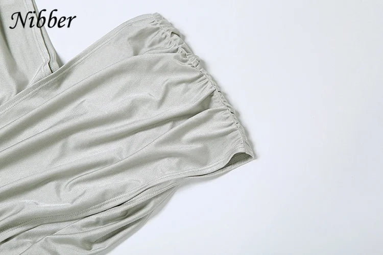Nibber Irregular Hollow Dress Women Ruched Diagonal Collar Shorts Sleeve Waistless Slits Street Trend Temperament Long Bodycon
