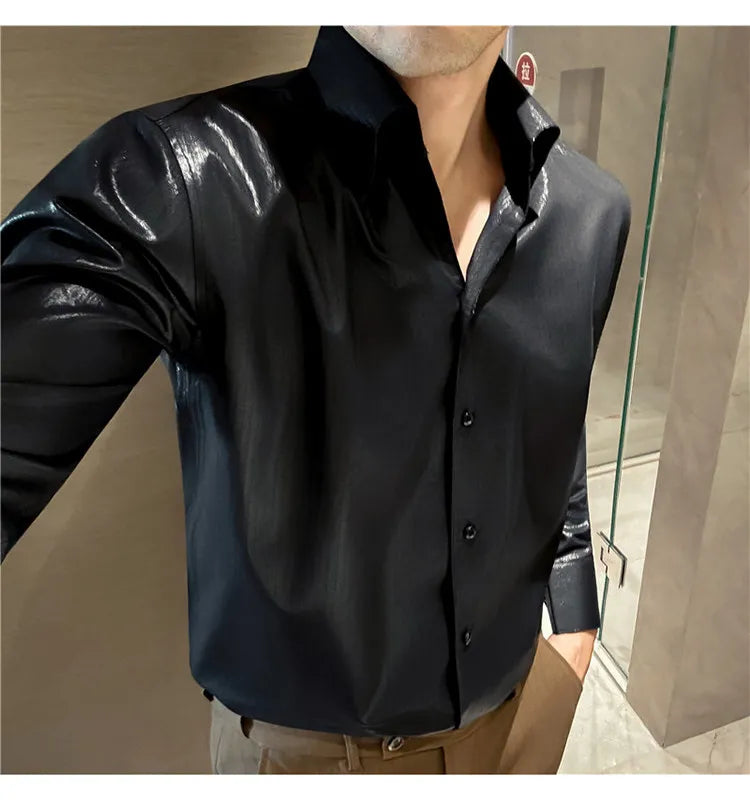 2026 Spring Fashion Big Collar Design Long Sleeved Shirt High Quality Men's Business Slim Fit Social Tuxedo Cotton Shirts