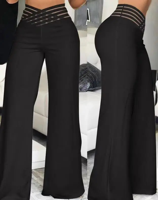 Women High Elastic Waist Wide Leg Loose Pants Summer Fashion Oversized Solid Color Dance Full Flare Trousers LRFZ-m040