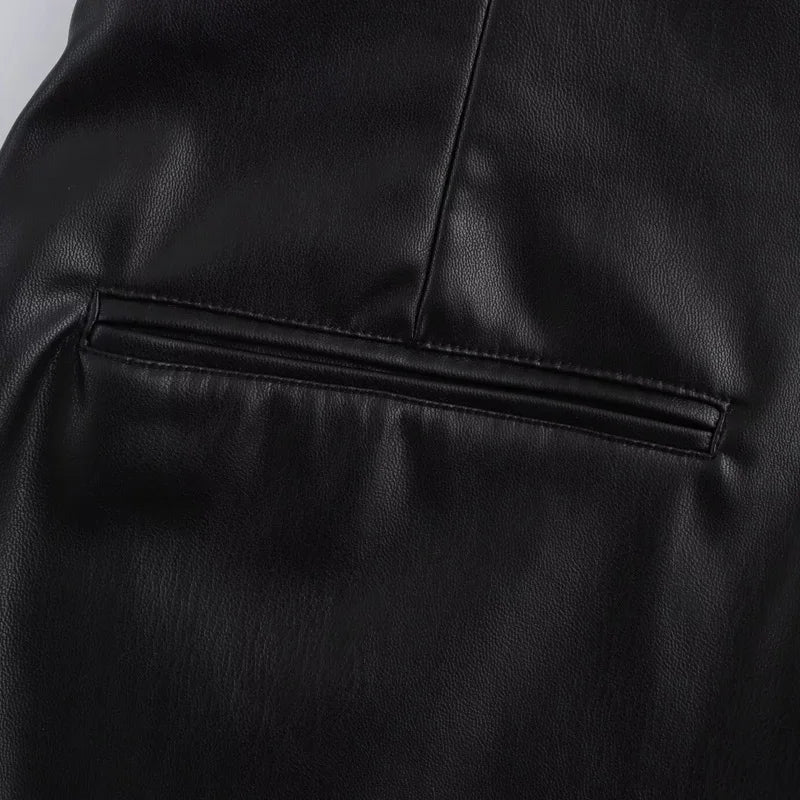 Saias  Shorts Mini Assimétrico Preto Saia Curta Cintura Alta Culottes Elegante Saia couro sintético