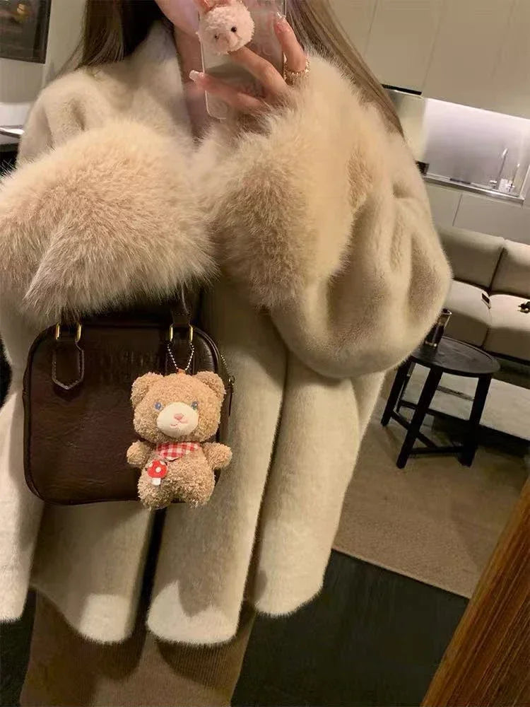 Faux Mink Fur Coat for Women Winter Thick Loose Hairy Casual Jacket Y2K Fashion Streetwear Long Sleeve Warm Fur Outerwear