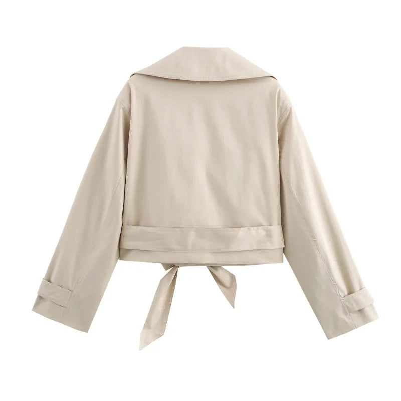 ETJ 2025 new  women's British wind trench coat style double-breasted long sleeve belt lapel jacket short coat