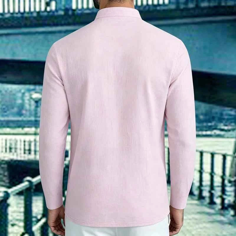 Men's Lightweight Shirts Long Sleeve Henley Cotton Linen Shirts for Male Beach Hawaiian V-neck Top Breathable Polo Shirts top