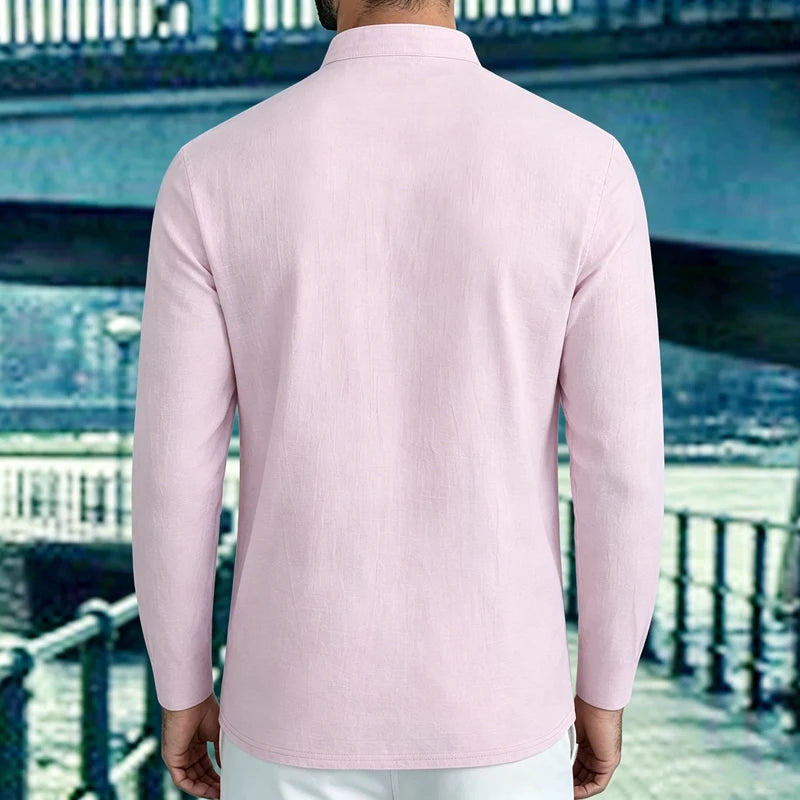 Men's Lightweight Shirts Long Sleeve Henley Cotton Linen Shirts for Male Beach Hawaiian V-neck Top Breathable Polo Shirts top