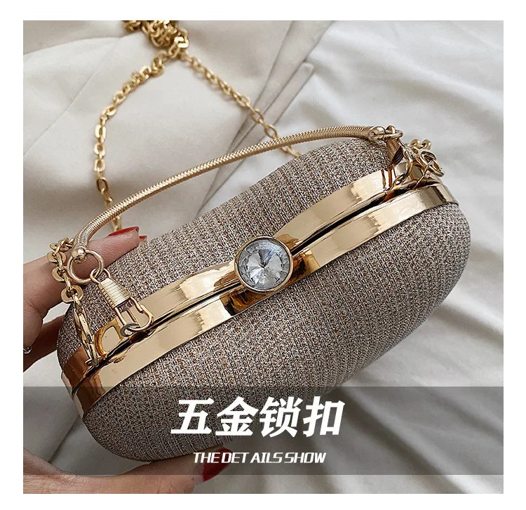 Evening Clutch Bag Women Bag Shiny Handbag Heart Shape Metal Clutches Bag Fashion Chain Shoulder Crossbody Bag Luxury Lady Purse