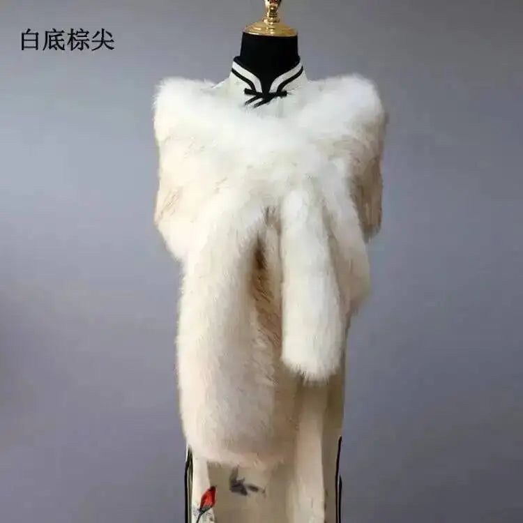 32 Colors 165*30cm Women Luxury Warm Faux Fox Fur Shawl Winter Ladies Plush Scarf Wraps Cloak Coat Wedding Long Cape Scarves