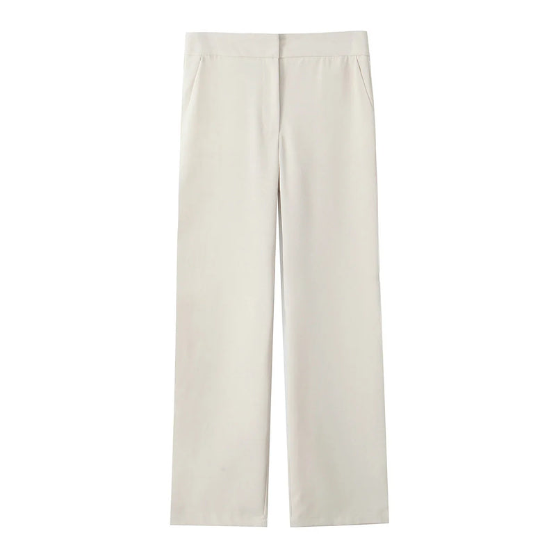 TRAFZA Women 2 Piece Set Solid Asymmetric Folds Side Zip Design Short Vest Top+Fashion Pockets High Waist Casual Wide Leg Pants