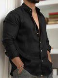 Men's Summer Beach Shirt Linen Button Up Long Sleeve Plain Lapel Spring & Summer Casual Daily Clothing