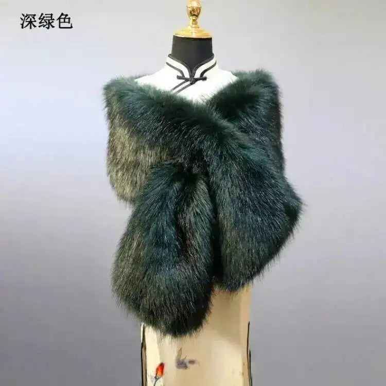 32 Colors 165*30cm Women Luxury Warm Faux Fox Fur Shawl Winter Ladies Plush Scarf Wraps Cloak Coat Wedding Long Cape Scarves