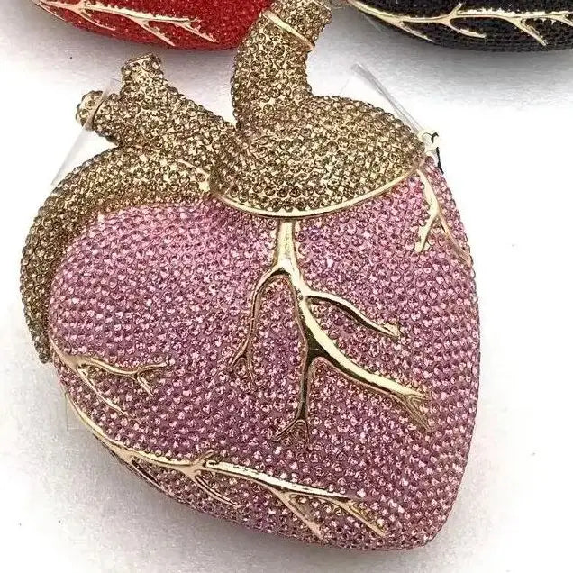 XIYUAN Red Heart Shaped Rhinestone Evening Bag Women Luxury Unique Wedding Party Dress Handbags Gold Crystal Bridal Clutch Purse