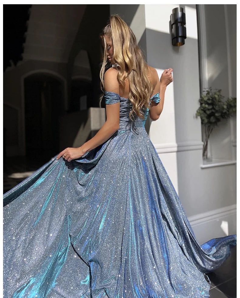 Glitter Homecoming Party Dress Big Swing Off Shoulder Luxury Evening Dresses for Woman 2024 Diamond Sequins Formal Gowns Dress