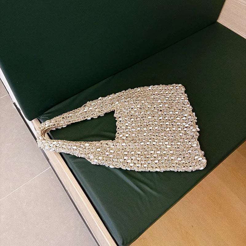 Fashion Versatile Pearl White Beading Bag Handheld Women Summer New Style Light Luxury Single Shoulder Underarm Bag