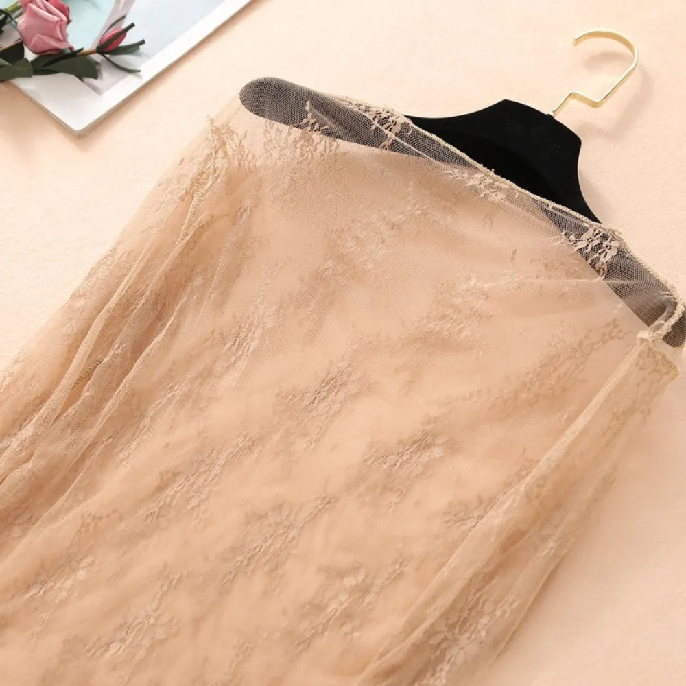 New Half High Collar Lace Shirt Transparent Perspective Long Sleeve Women Clothing Hollow Bottom Shirt Ladies