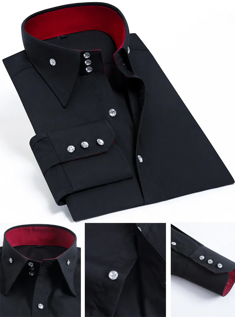 Men's Stretchy Long Sleeve Shirt Crystal Buttons Business Casual Slim Fit Dress Shirts for Men Trendy Traf Homme TS-928