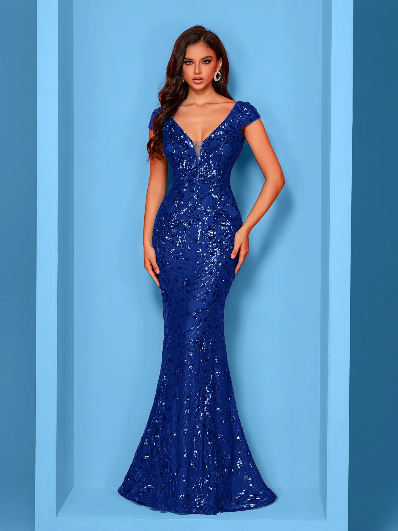 Lucyinlove Elegant Cap sleeve Evening Dresses Women Luxury Embroidery Mermaid Formal Sequins Wedding Party Cocktail Gowns