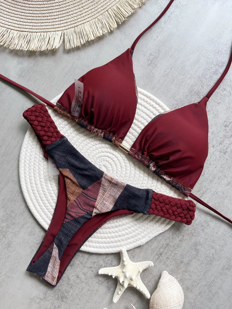 RUOTONSEPT Print Halter Mini Thong High Cut Bikini Female Swimsuit Women Swimwear Two-pieces Bikini set Bather Bathing Suit Swim
