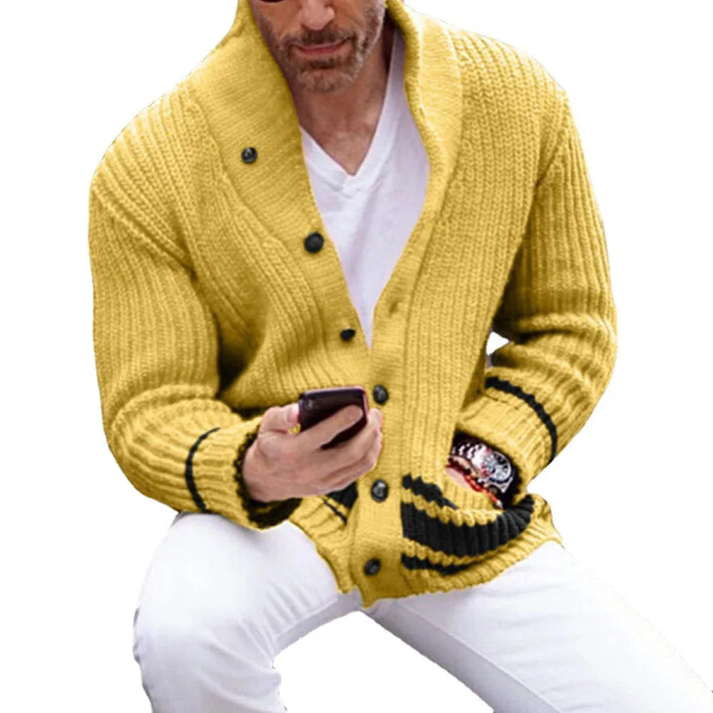 Coat Men Cardigan Sweaters Turn Down Collar Full Sleeve Coats Single Breasted Solid Stripped Open Stitch Autumn Winter Outerwear