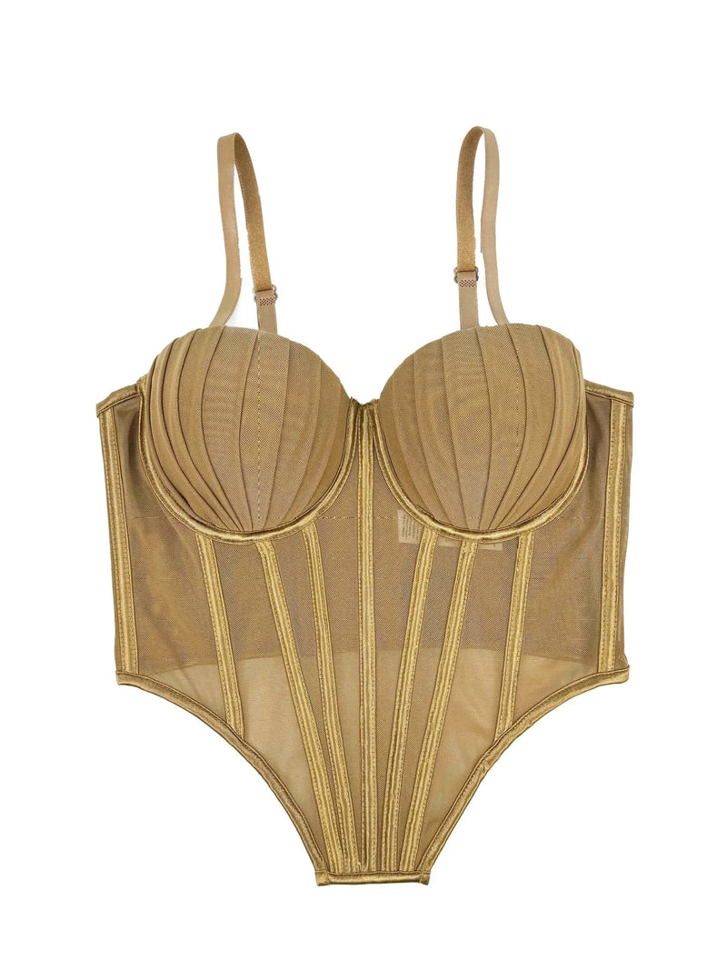 Corpete transparente de malha feminino, faixa espinha de peixe na cintura, corpete bustiê, tops sensuais