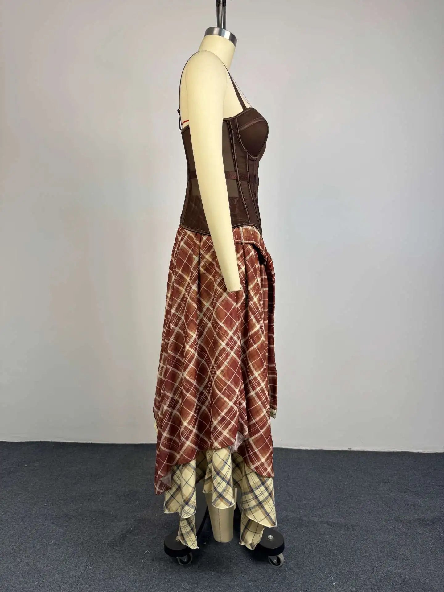 Women's Retro Plaid Slimming Two-Piece Set High Waist Irregular Half Skirt Summer New Style Suit