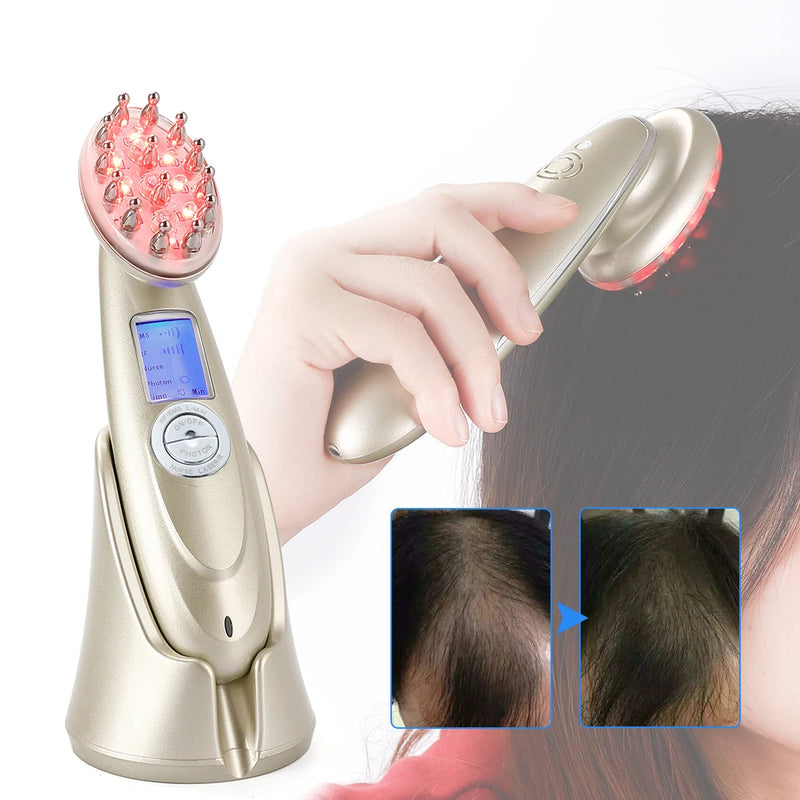 Pente de massagem elétrico EMS LED para crescimento capilar, escova para massagem no couro cabeludo e relaxamento da cabeça