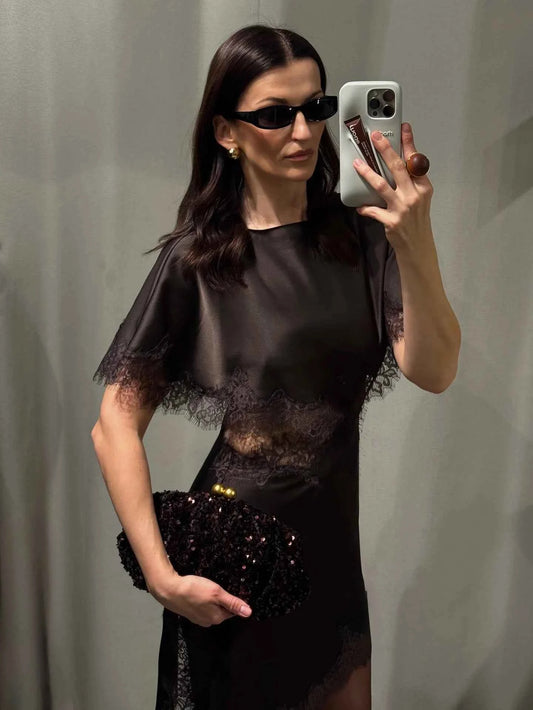 HH 2025 Women's Trendy Summer Mini Dresses Waist Hollow Out Back Zipper Vinatge O-Neck Short Sleeve Elegant Slim Stian Dresses